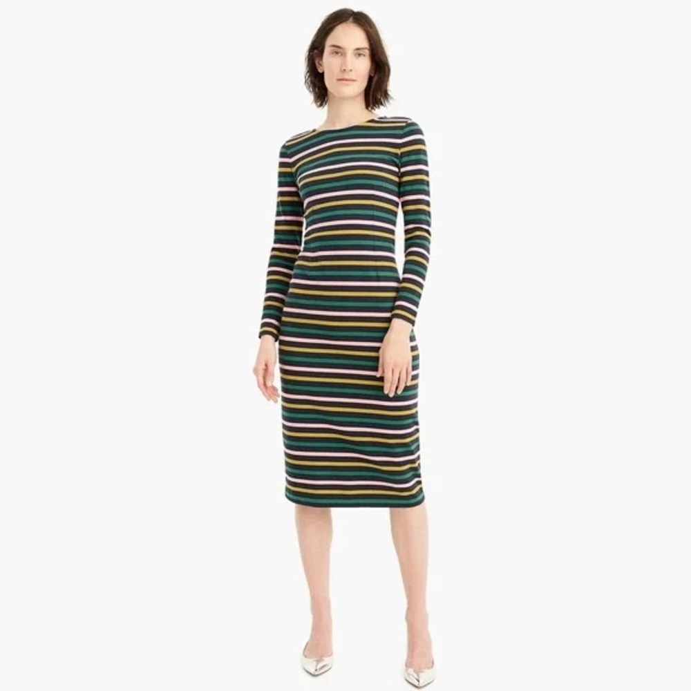 J. Crew long sleeve, multi color cotton striped dress